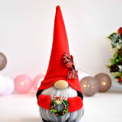 scandinavian gnome with christmas wreath, christmas decor