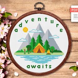 Adventure Awaits Cross Stitch Pattern, Travel Cross Stitch, Embroidery Adventure Awaits, Travel Pattern