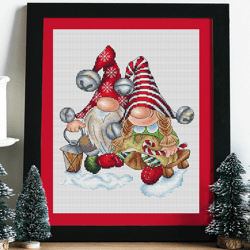 christmas gnomes cross stitch pattern pdf, couple gnomes, gnome cross stitch, winter gnome, christmas cross stitch