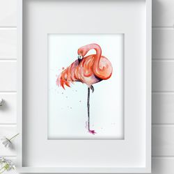 Flamingo bird 8x11 inch original painting aquarelle home decor art by Anne Gorywine