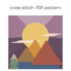 Sunset cross stitch pattern, Modern cross stich, PDF Pattern /118/