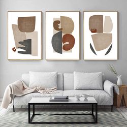 Modern Abstract Art Scandinavian Print Brown Gray Wall Art Set of 3 Posters Living Room Decor Printable Art Three Prints