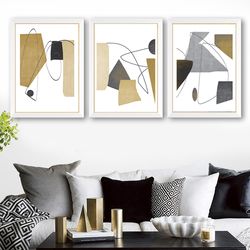 Geometric Wall Art Set of 3 Prints Living Room Art Geometric Painting Modern Abstract Triptych Three Posters Digital Art