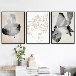 scandinavian print printable art beige gray wall art three prints abstract art set of 3 posters large print concept art