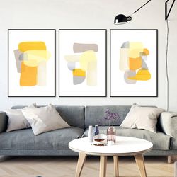 Printable Wall Art Yellow Gray Art Three Prints Modern Abstract Art Set of 3 Minimalist Poster Abstract Shapes Home Art