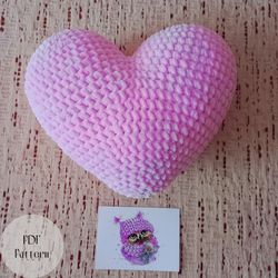 Plush crochet heart, Heart pattern, Valentine's day gift, Wedding decor, Pillow heart, Amigurumi toy, Ready to download