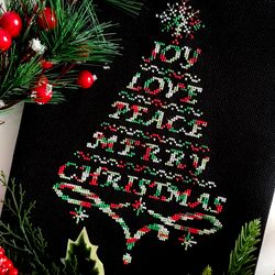 Christmas cross stitch pattern PDF VARIEGATED JOY LOVE PEACE CHRISTMAS TREE by CrossStitchingForFun Instant Download