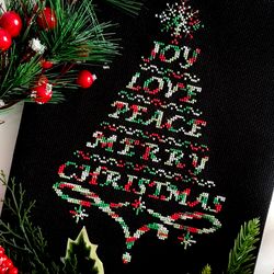 variegated joy love peace christmas tree cross stitch pattern pdf by crossstitchingforfun instant download