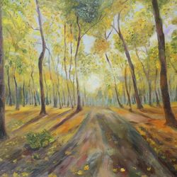 Autumn forest oil painting original trees artwork landscape painting