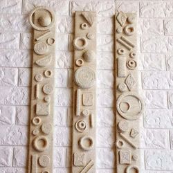 Wall hanging  3 pieces of wall art in white (milky) color. Triptych in fiber execution. Wall decor boho