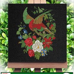 Embroidery scheme Parrot / Vintage Cross Stitch Scheme Flower Basket