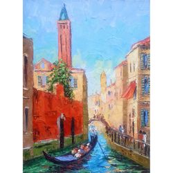 Venice Painting Italy Cityscape Original Artwork Venice Canal Original Oil Painting on Canvas 16x12 inch