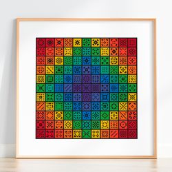 Geometric cross stitch pattern Sampler, 121 squares, Modern embroidery, Digital pattern, Multicolored cross stitch