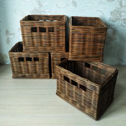 Brown wicker basket, baskets for dressing room, Laundry basket, Shoe basket, basket for mudroom cubbies, custom size