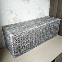 Taupe Rectangular Wicker Storage Basket with Lid,Laundry basket,Wicker chest,basket for mudroom,Shoe basket, custom size