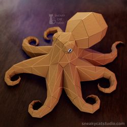 Paper Octopus - 3D Papercraft template Digital pattern for printing and cutting (pdf, svg*, dxf*)