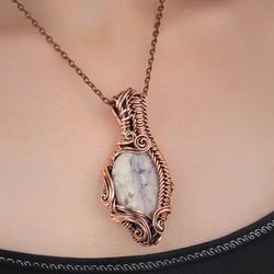 Jasper necklace Wire wrapped copper pendant Antique style jewelry Christmas gift 7th Anniversary gift gift for wife