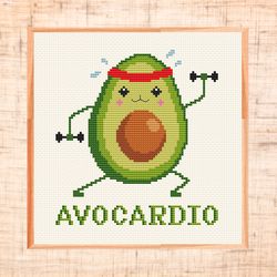 funny avocado cross stitch pattern avo-cardio cross stitch funny cross stitch pdf