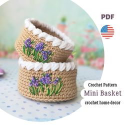 Crochet mini basket pattern for beginners, easy to follow tutorial, PDF photo instruction and video / CrochetToysForKids