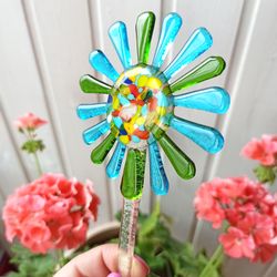 Fused Glass Garden Stake, Flower pot stakes Flowers, Mothers Day Gift, Flower Pot decor