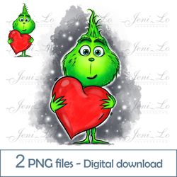 Baby Green with Heart 2 PNG files Merry Christmas Sublimation Movie Fan Art design One Green clipart Digital Download