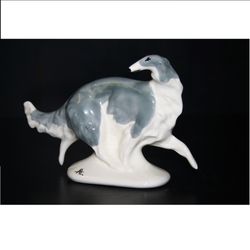 figurine grey borzoi ceramics handmade, statuette, statue