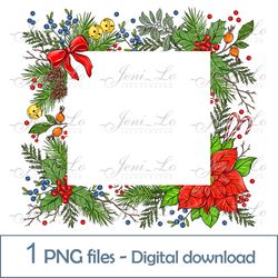 Christmas square 1 PNG file Merry Christmas clipart Red Poinsettia design Christmas flowers Ornament Digital Download