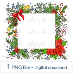 christmas square 1 png file merry christmas clipart red poinsettia design christmas flowers ornament digital download