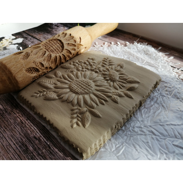 Sunflower rolling pin embossed