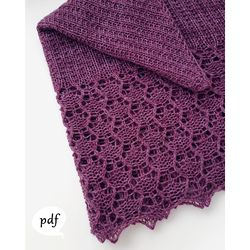 Visit Shawl Knitting Pattern Simple Textured Shawl with Lace Edge for 4 ply yarn Triangle Wrap Knitting