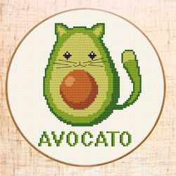 Funny cross stitch pattern Avocato cross stitch Cute Cat cross stitch Avocado embroidery
