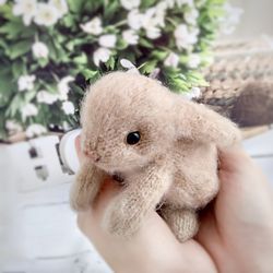 Soft realistic bunny Custom toy Beige stuffed rabbit Knitted plush rabbit Knitted wild animal Rabbit plush toy