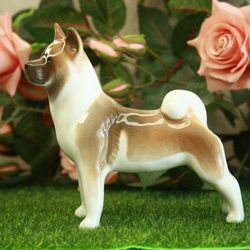 Statuette brown American Akita dog ceramic figurine handmade  RussianArtDogs