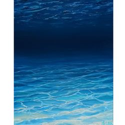 Underwater Painting Deep Sea Canvas Oil Painting 16 by 20 Original Art Seascape Wall Art