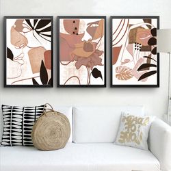Abstract Women Set of 3 Prints Face Art Women Painting Large Poster Beige Black Art Printable Wall Art Bedroom Decor