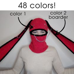 48 colors available! Bunny balaclava crochet Balaclava with bunny ears Plush hat goth Fluffy face cover with ears
