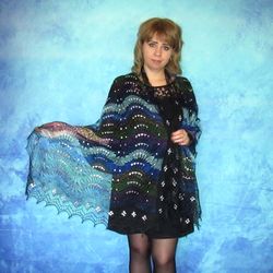 Colorful embroidered scarf,Warm Russian shawl,Hand knit Orenburg cape,Wool wrap,Goat down stole,Kerchief,Bridal cover up