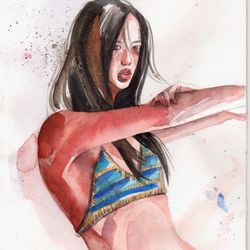 asian girl original watercolor painting asia painting young brunette woman portrait watercolor painting