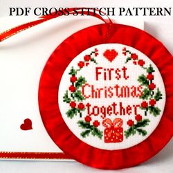 Our First Christmas Together, PDF Patterns, Cross Stitch Modern for Beginner, Download Xmas PDF. Easy Embroidery Chart