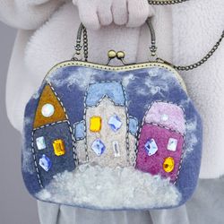 felt handbag with houses