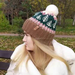 Warm womens hand-knitted hat