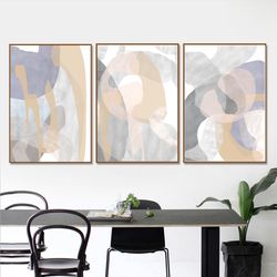 Neutral Painting Abstract Print Pastel Wall Art Three Prints Beige Gray Art Abstract Poster Downloadable Prints Home Art