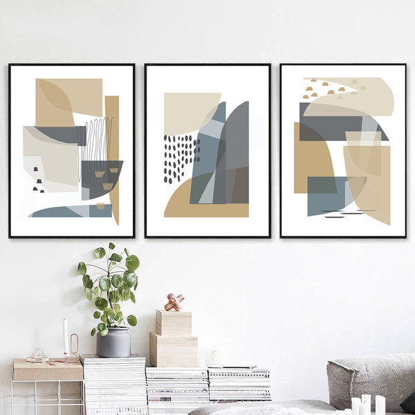 3 abstract geometric beige gray posters easy to download
