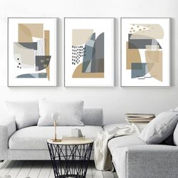 Scandinavian Art Geometric Painting Beige Gray Art Abstract Print Modern Pictures Set of 3 Wall Art Digital Prints