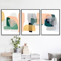 Abstract Poster 3 Piece Art Abstract Painting Living Room Wall Art Yellow Green Art Prints Digital Poster Large Artwork