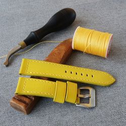 Yellow Watch Strap, Panerai PAM style, genuine leather