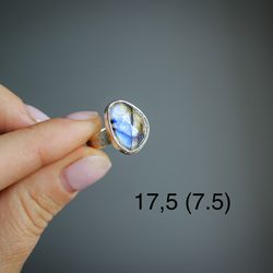 Labradorite silver ring, Size 7.5, Statement silver ring, gemstone ring, Gift for women