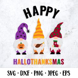 Happy HalloThanksMas SVG. Cute Holiday Gnomes.