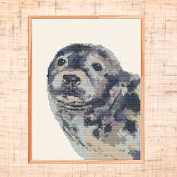 Fur seal cross stitch pattern Modern cross stitch Animal cross stitch Sea baby room cross stitch PDF