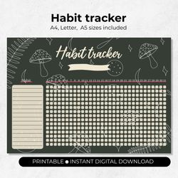 Habits tracker printable | PDF tracker dark academia aesthetic | Digital tracker | Routine tracker | Goth tracker